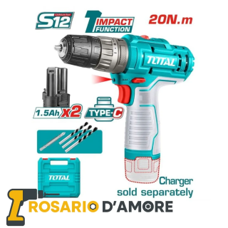 Trapano avvitatore a percussione 12V – 20Nm – con batterie USB-C e accessori